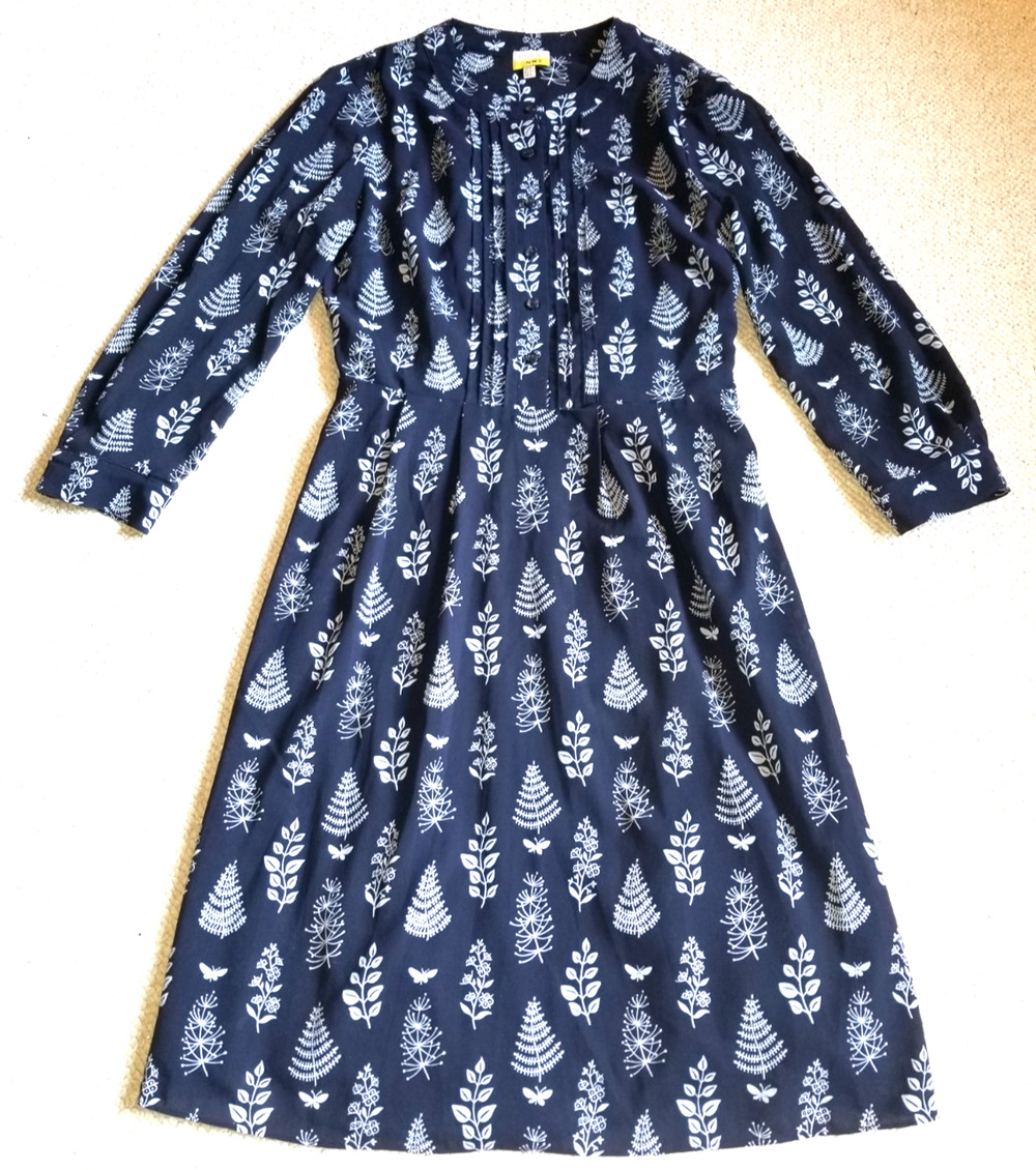 Womens Dress-HOBBS NW3-LONDON-navy blue leaf silky sheer w/slip Classic-US2